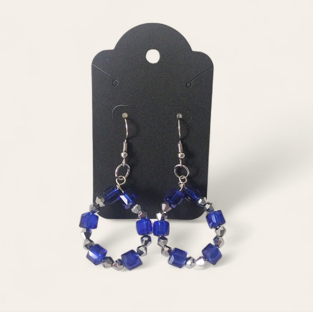 Elegant Blue and Silver Hoop Earrings